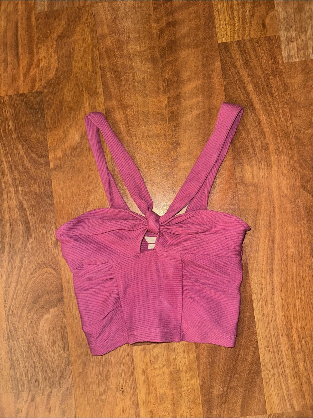 Urban Outfitters Ribbed Knot-Front Crop Top in Magenta